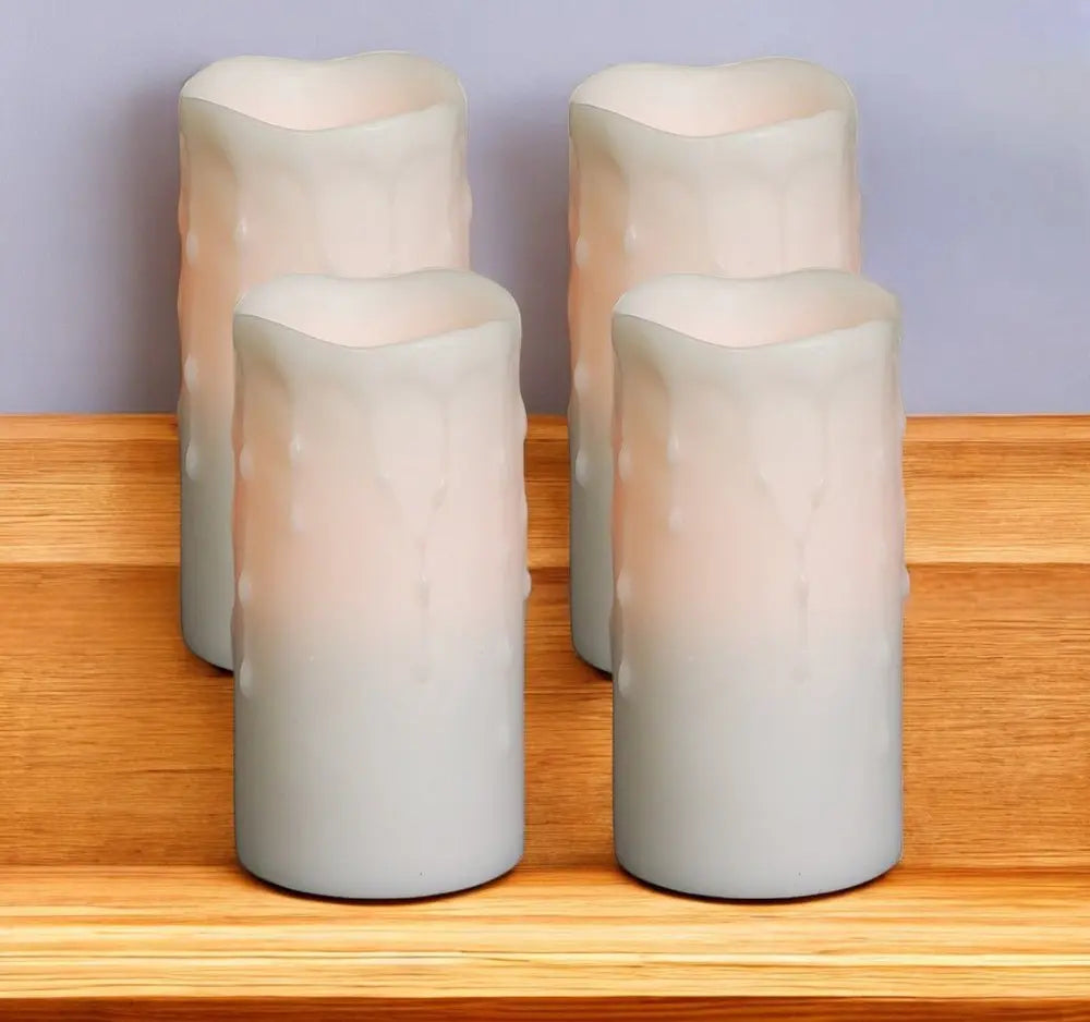 Set of Four Off White Flameless Pillar Candles - NOBLE HOME INTERIORS