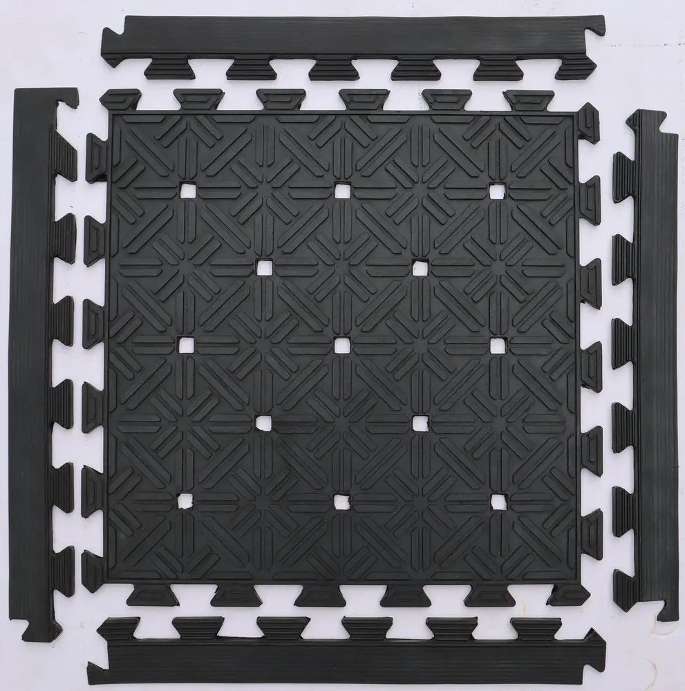 Set Of Four Square Interlocking Black Rubber Indoor Outdoor Mats - NOBLE HOME INTERIORS