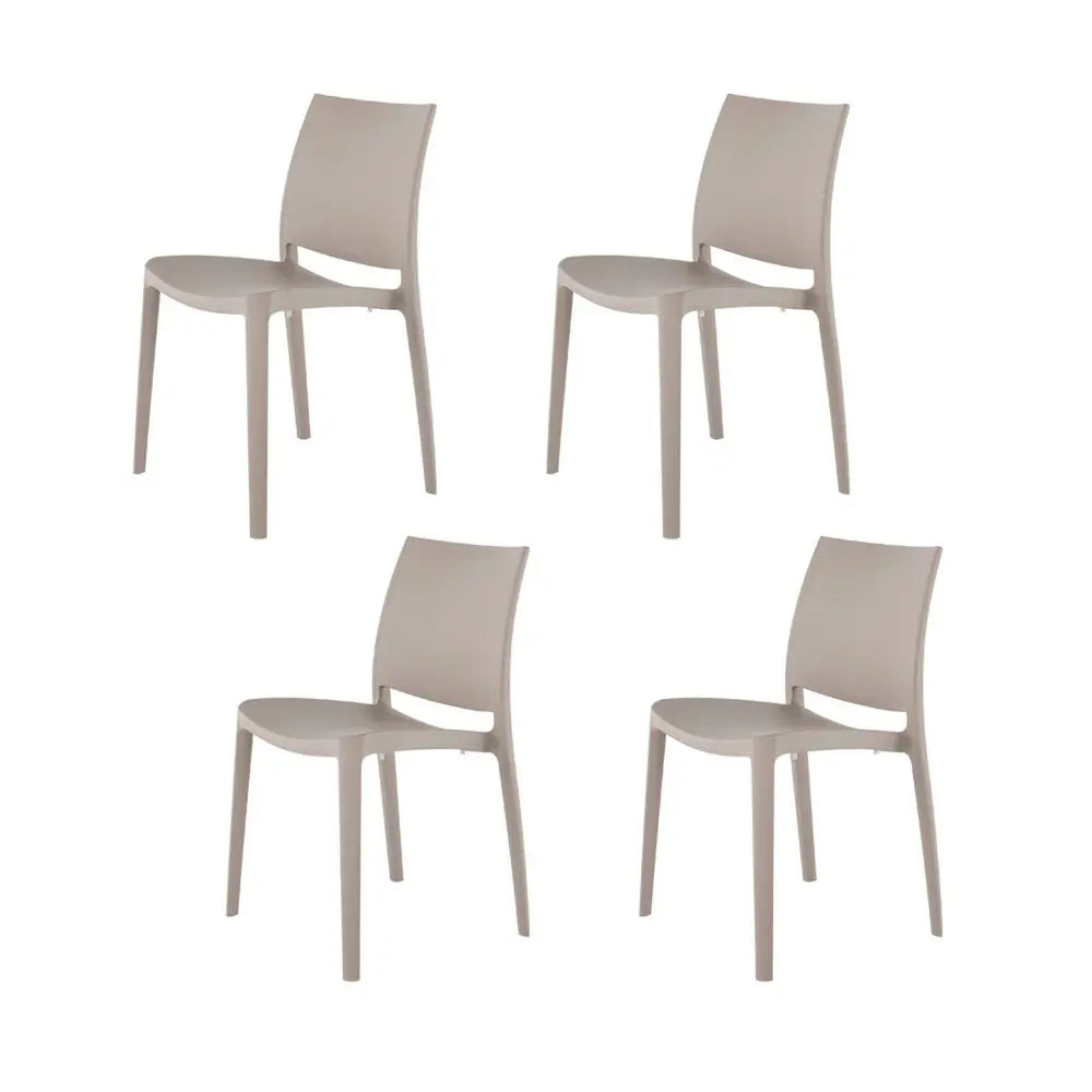 Set of Four Taupe Heavy Duty Plastic Outdoor Stacking Dining Chairs - NOBLE HOME INTERIORS