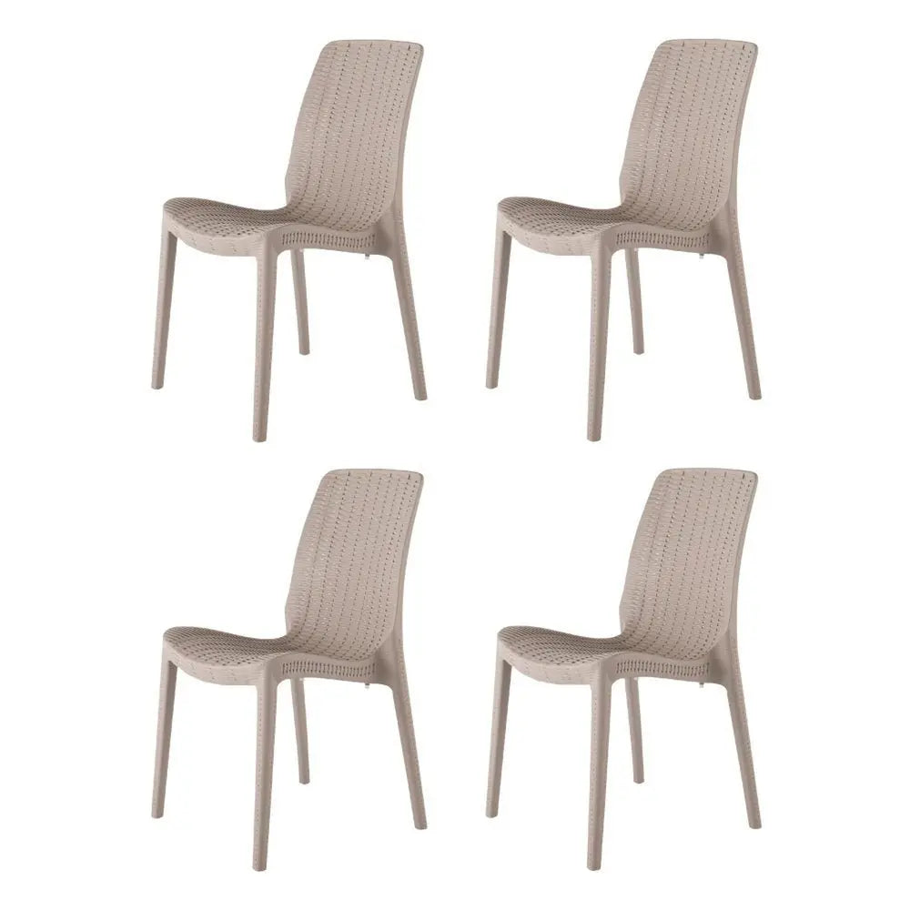Set of Four Taupe Heavy Duty Plastic Outdoor Stacking Dining Chairs - NOBLE HOME INTERIORS
