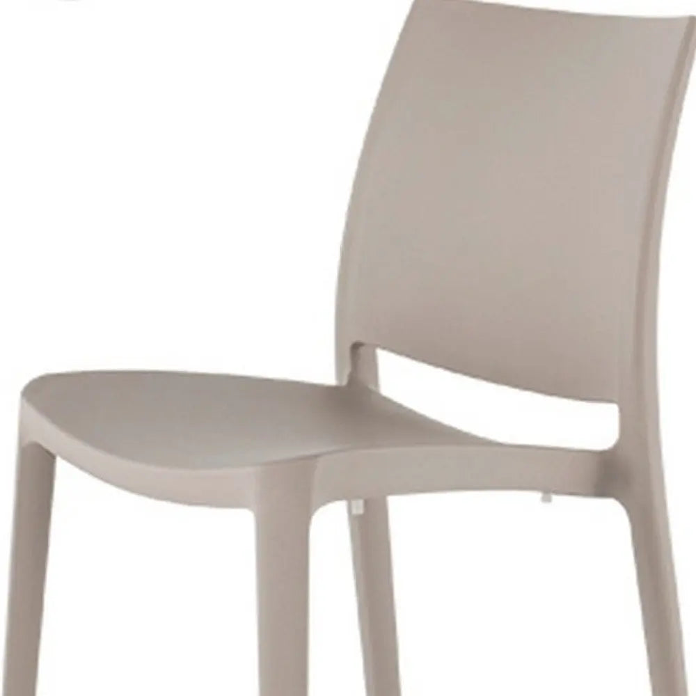Set of Four Taupe Heavy Duty Plastic Outdoor Stacking Dining Chairs - NOBLE HOME INTERIORS