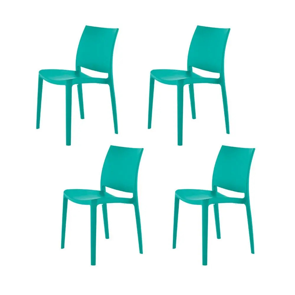 Set of Four Turquoise Heavy Duty Plastic Outdoor Stacking Dining Chairs - NOBLE HOME INTERIORS