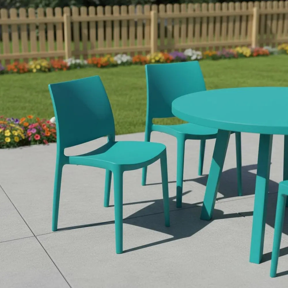 Set of Four Turquoise Heavy Duty Plastic Outdoor Stacking Dining Chairs - NOBLE HOME INTERIORS