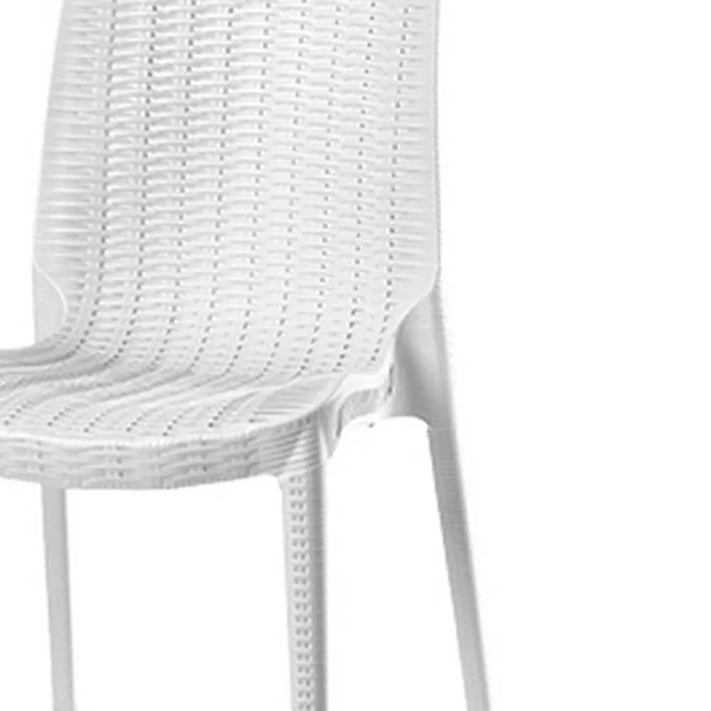 Set of Four White Heavy Duty Plastic Outdoor Stacking Dining Chairs - NOBLE HOME INTERIORS