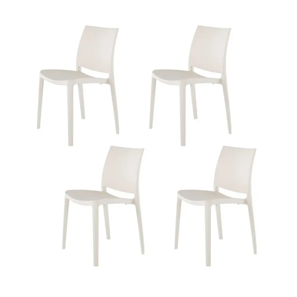 Set of Four White Heavy Duty Plastic Outdoor Stacking Dining Chairs - NOBLE HOME INTERIORS