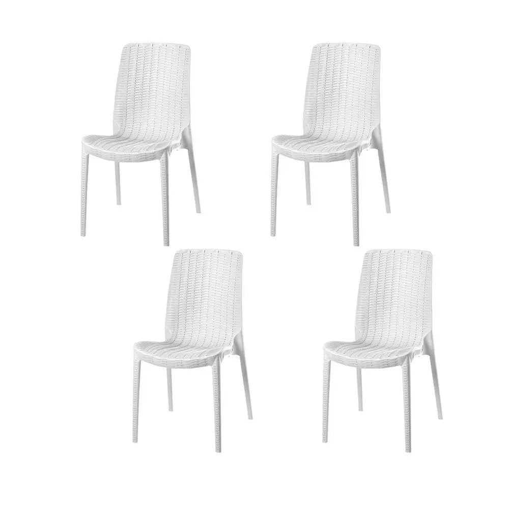 Set of Four White Heavy Duty Plastic Outdoor Stacking Dining Chairs - NOBLE HOME INTERIORS