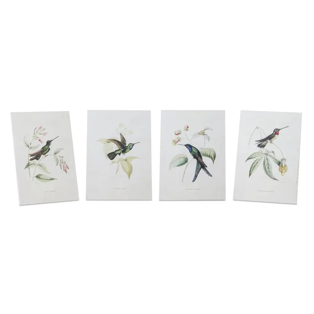 Set of Four White Hummingbird Art - NOBLE HOME INTERIORS