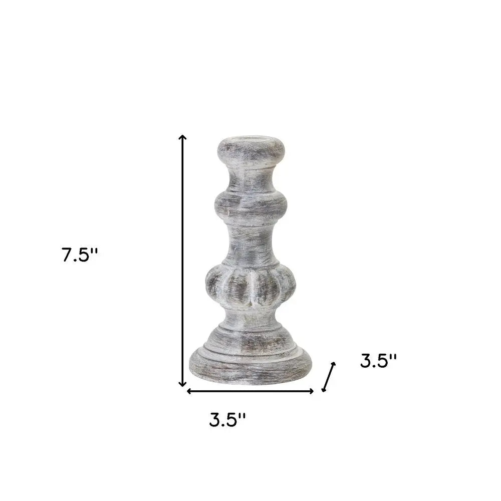 Set of Four White Washed Resin Tabletop Candle Sticks - NOBLE HOME INTERIORS