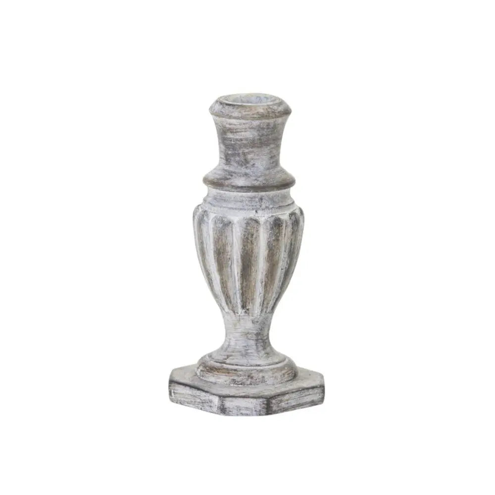 Set of Four White Washed Resin Tabletop Candle Sticks - NOBLE HOME INTERIORS