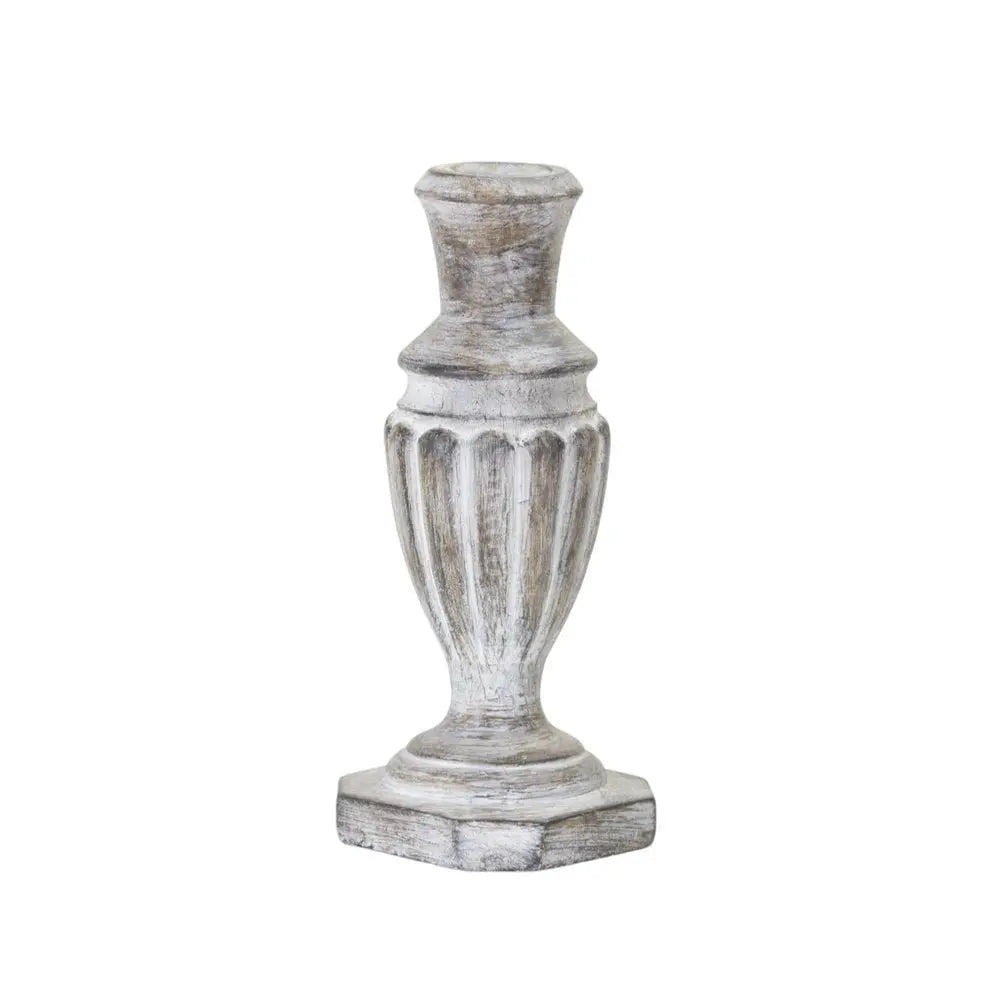 Set of Four White Washed Resin Tabletop Candle Sticks - NOBLE HOME INTERIORS