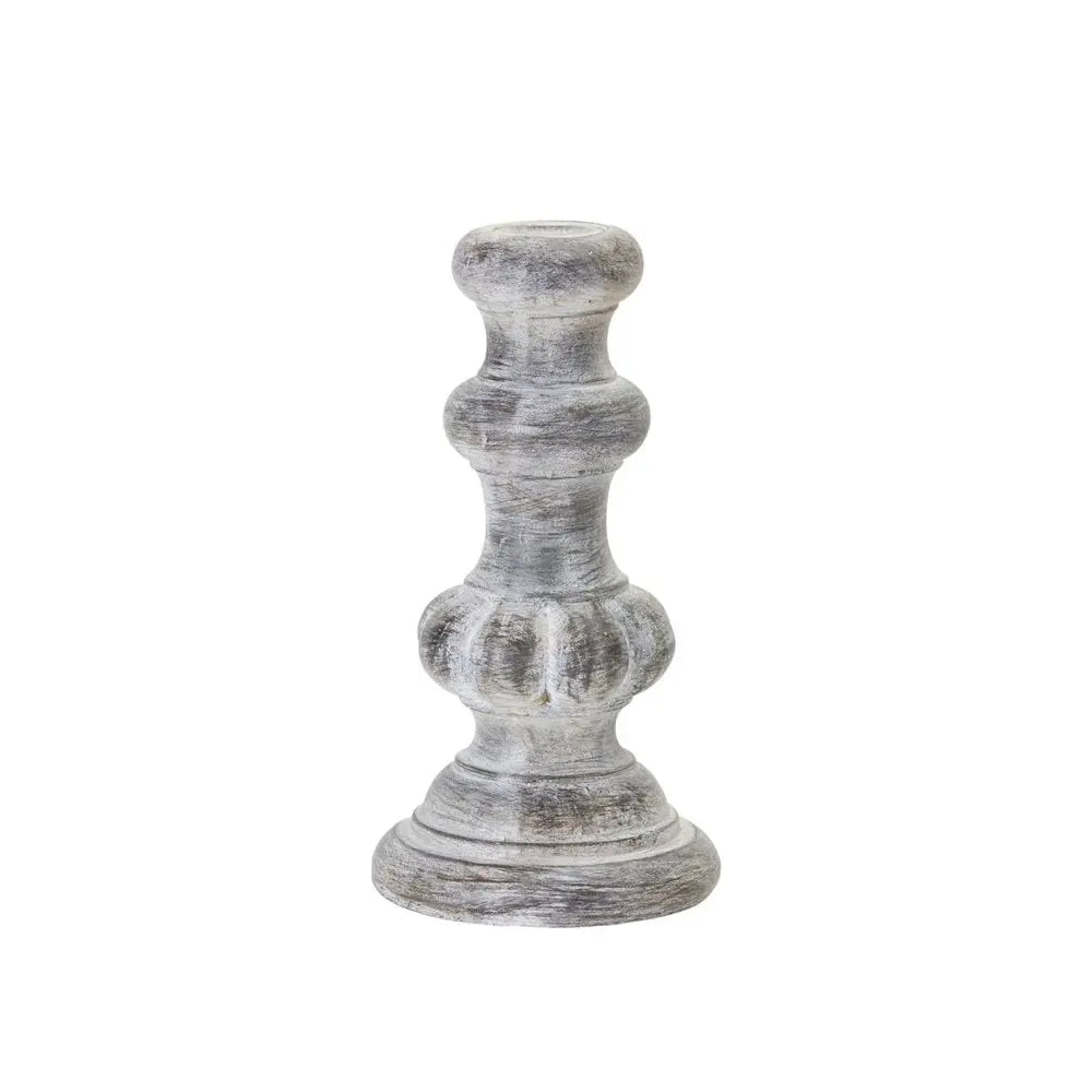 Set of Four White Washed Resin Tabletop Candle Sticks - NOBLE HOME INTERIORS