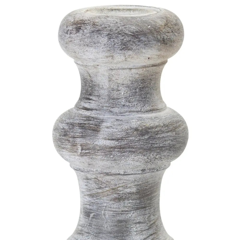 Set of Four White Washed Resin Tabletop Candle Sticks - NOBLE HOME INTERIORS