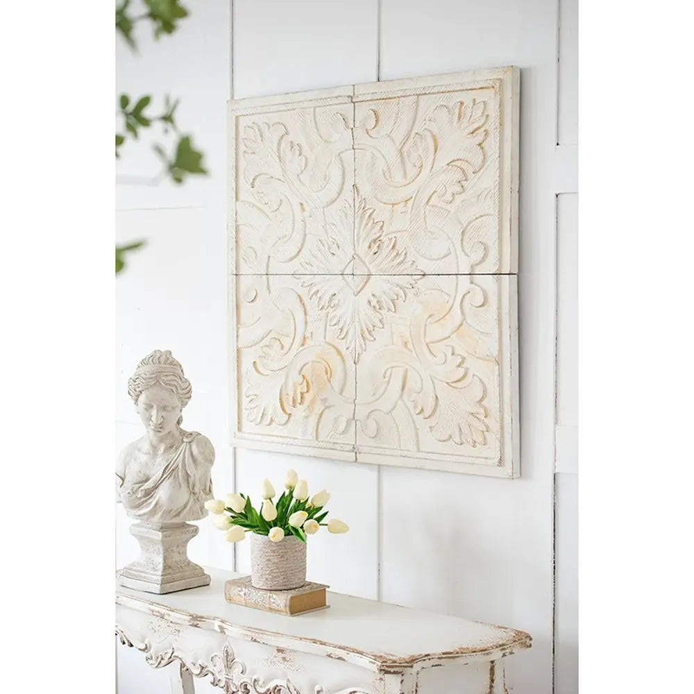 Set of Four White Wood Square Framed Art - NOBLE HOME INTERIORS
