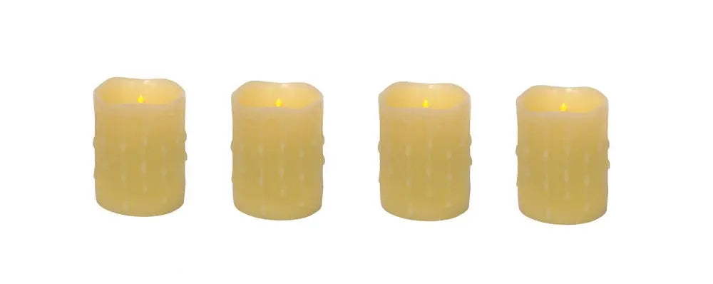 Set of Four Yellow Flameless Pillar Candles - NOBLE HOME INTERIORS