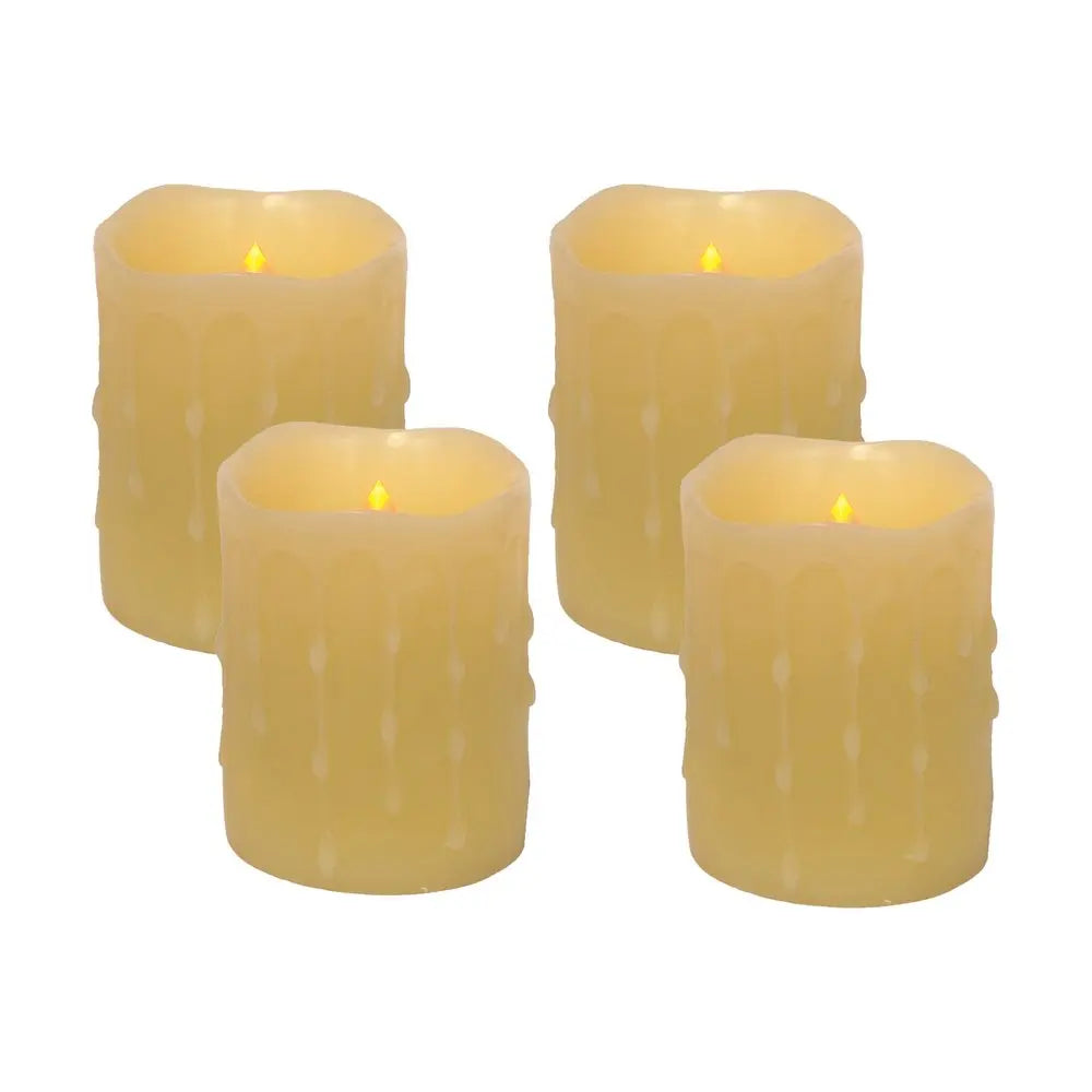 Set of Four Yellow Flameless Pillar Candles - NOBLE HOME INTERIORS