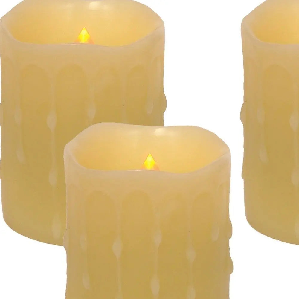 Set of Four Yellow Flameless Pillar Candles - NOBLE HOME INTERIORS