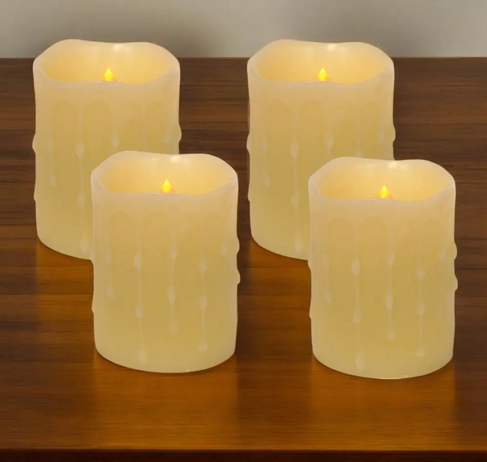 Set of Four Yellow Flameless Pillar Candles - NOBLE HOME INTERIORS