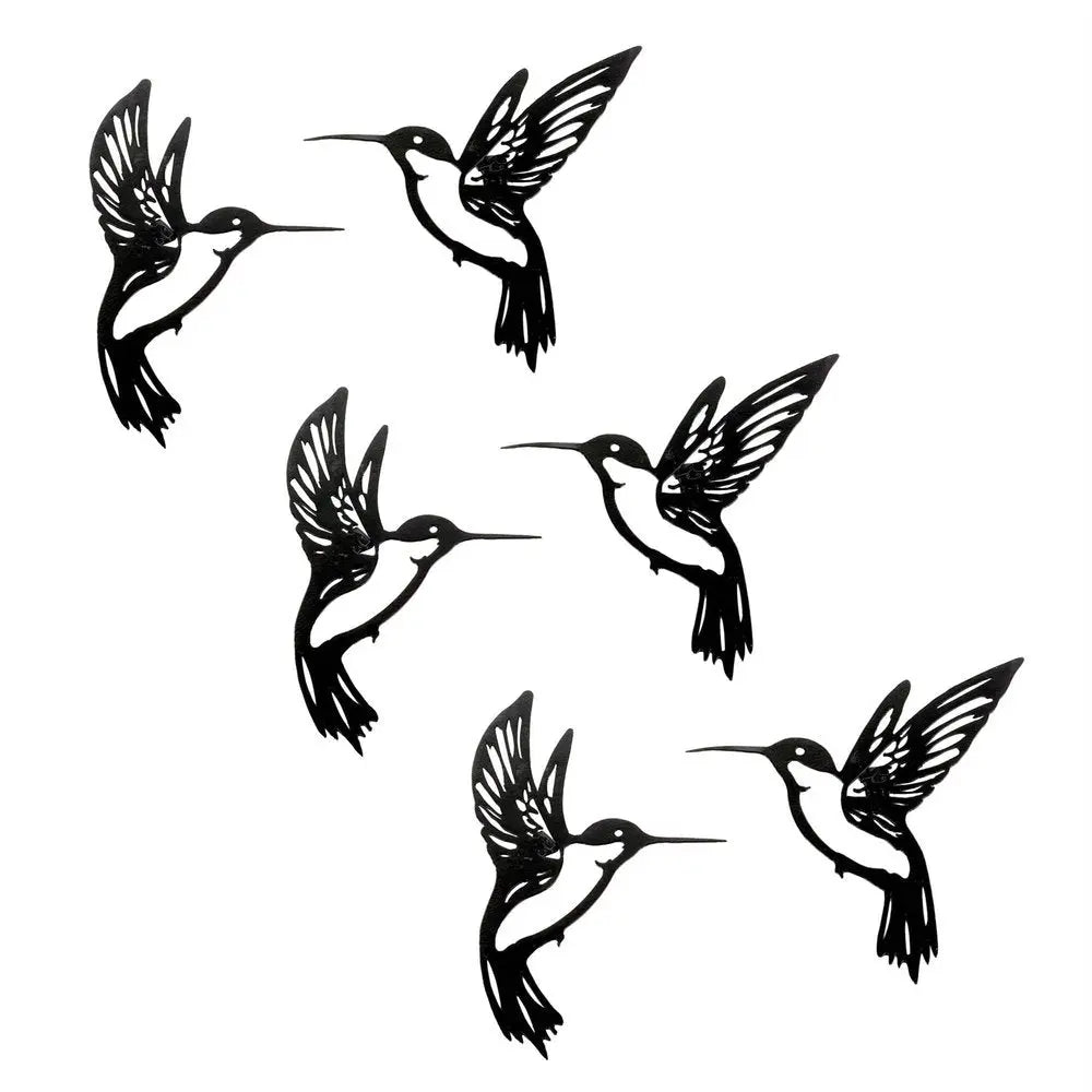 Set of Six Black Metal Hummingbird Hanging Dimensional Sculptures - NOBLE HOME INTERIORS