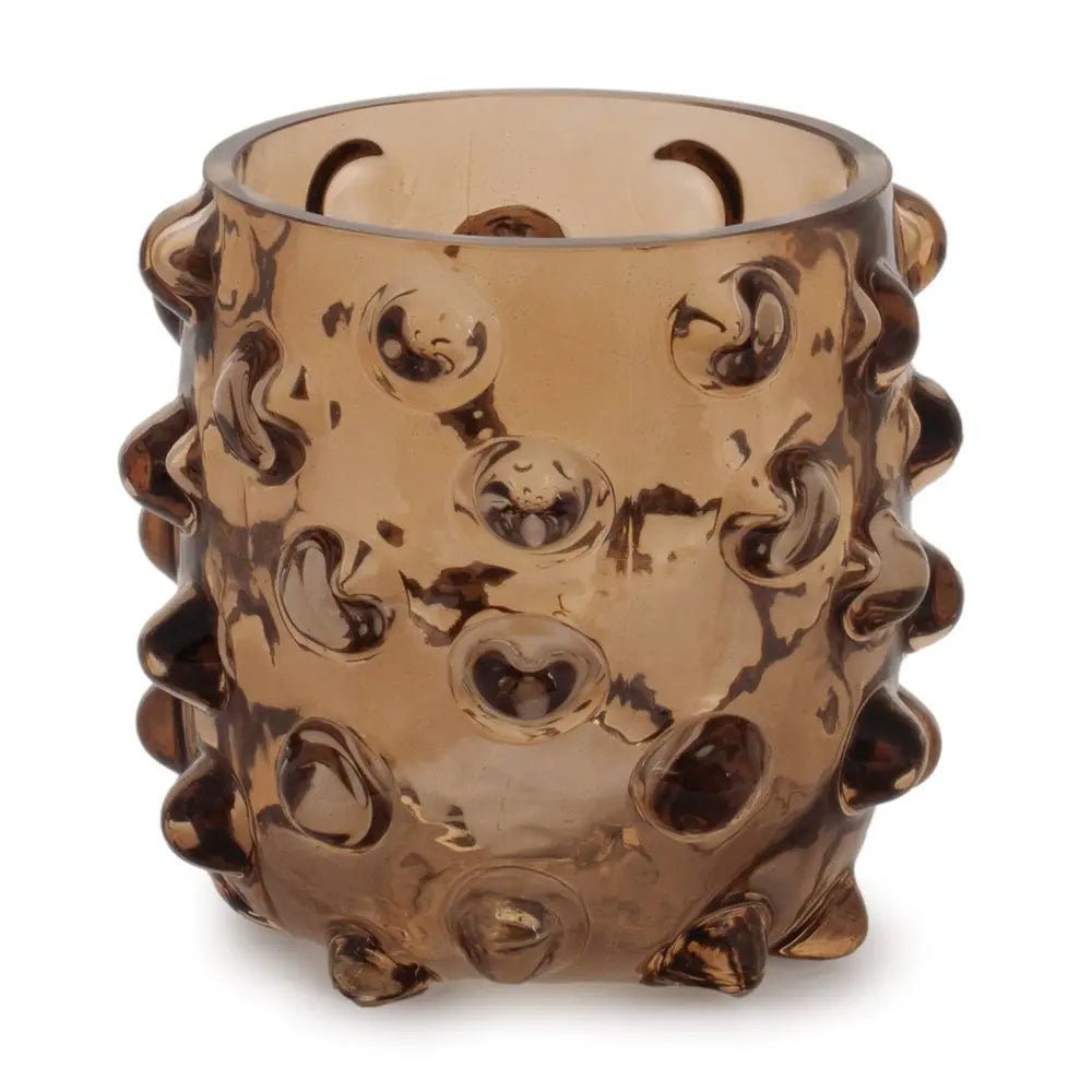 Set of Six Brown Glass Tabletop Pillar Candle Holders HomeRoots