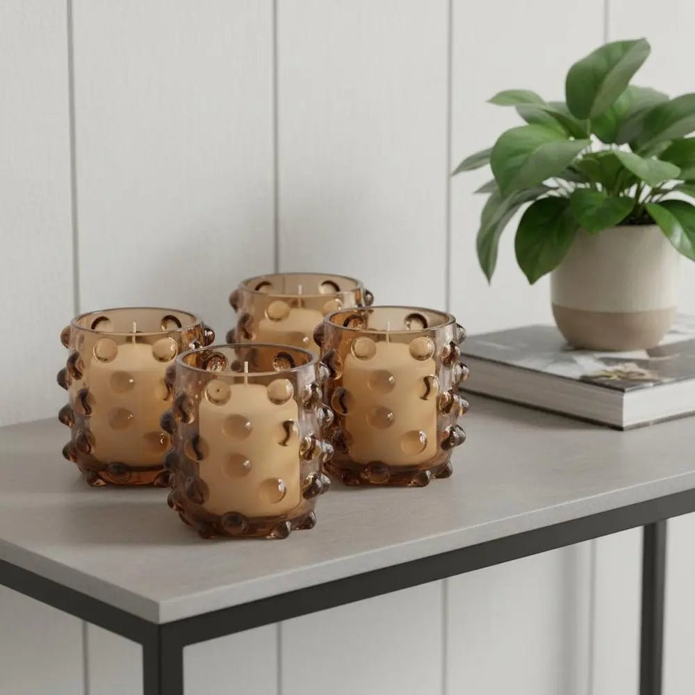Set of Six Brown Glass Tabletop Pillar Candle Holders HomeRoots