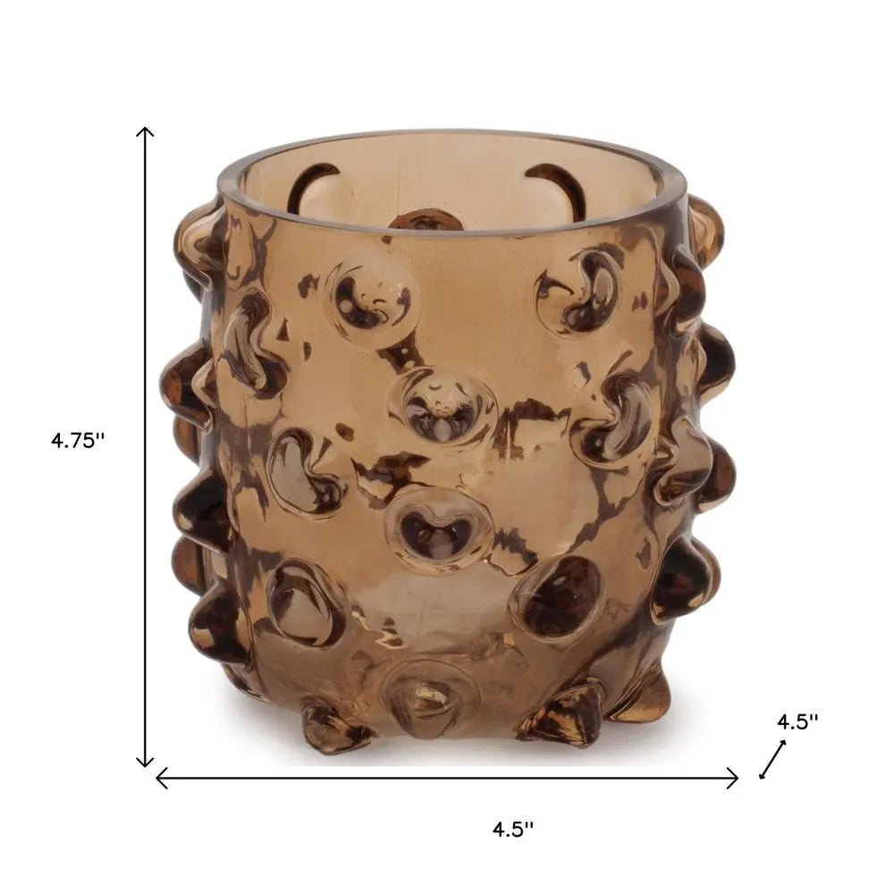 Set of Six Brown Glass Tabletop Pillar Candle Holders HomeRoots