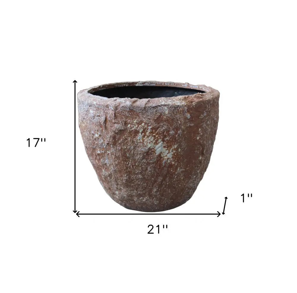 Set of Three 21" Brown Stone Indoor Outdoor Round Pot Planter - NOBLE HOME INTERIORS