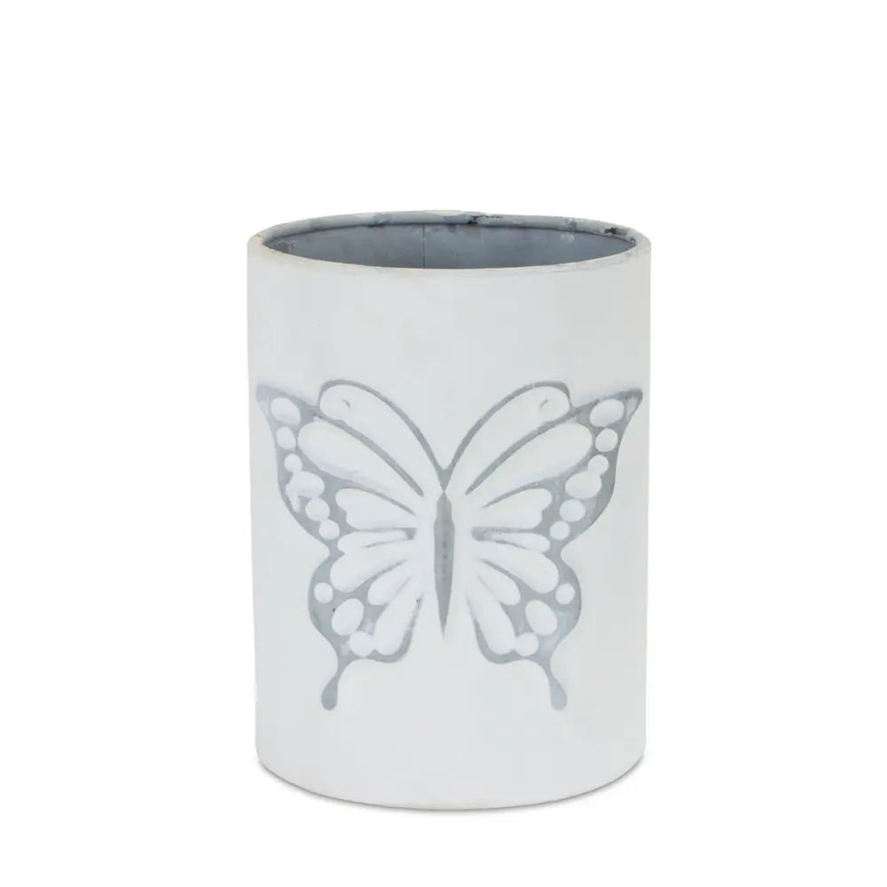 Set of Three 7" White Metal Round Pot Planter - NOBLE HOME INTERIORS