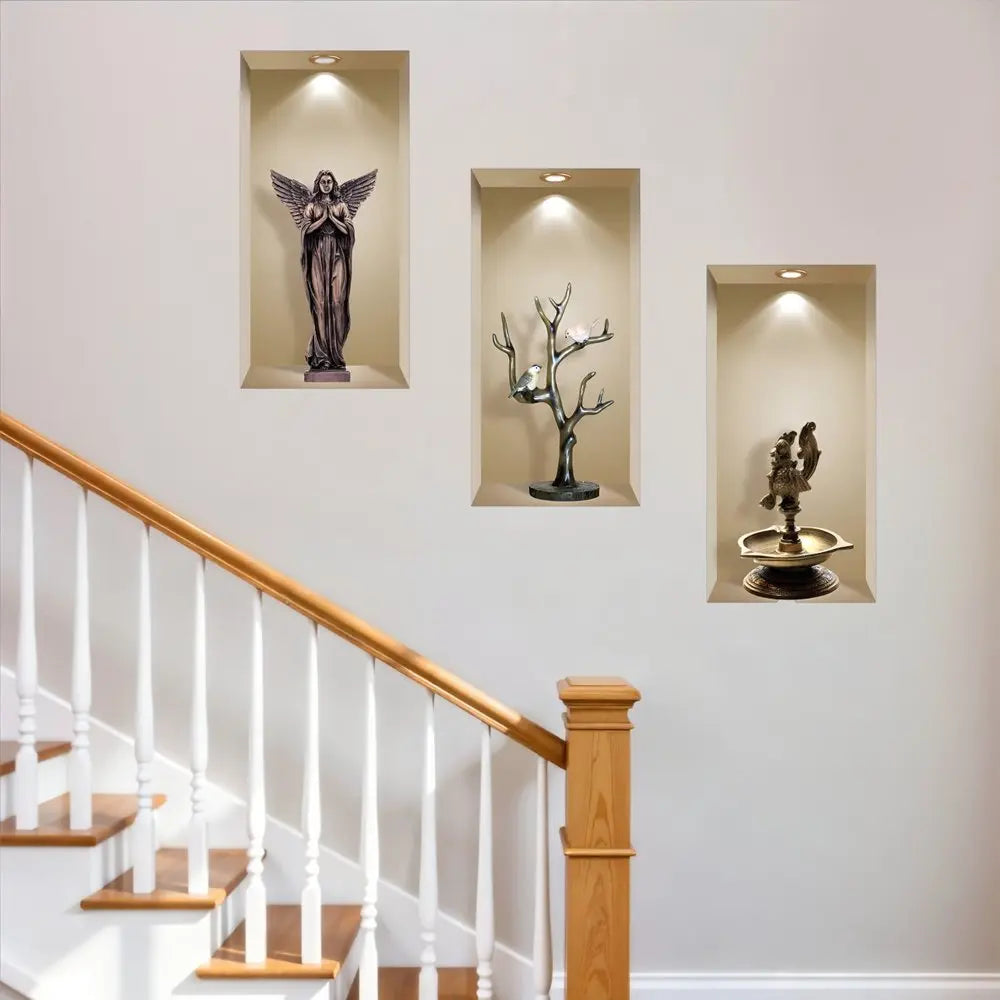Set of Three Aca Faux Niche 3D Peel and Stick Wall Decals - NOBLE HOME INTERIORS