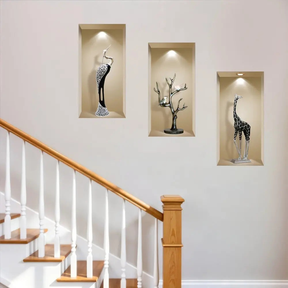 Set of Three Aga Faux Niche 3D Peel and Stick Wall Decals - NOBLE HOME INTERIORS