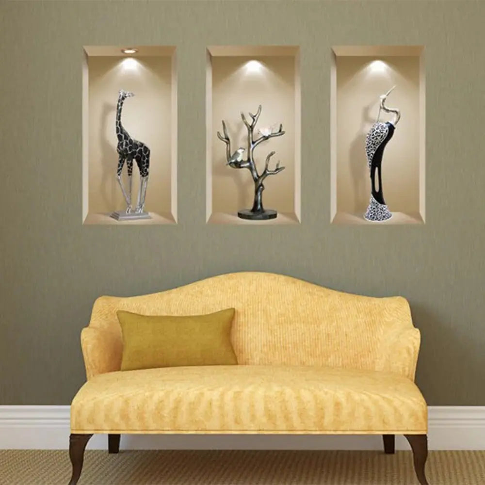 Set of Three Ama Faux Niche 3D Peel and Stick Wall Decals - NOBLE HOME INTERIORS