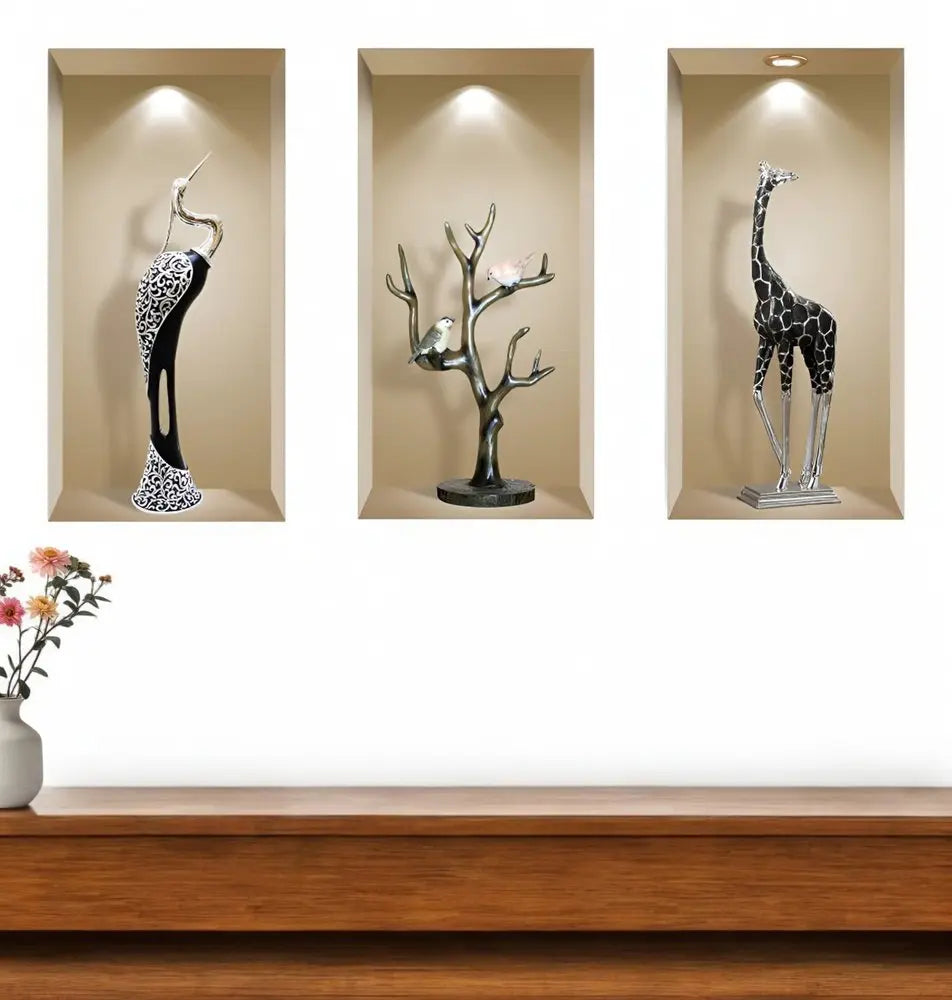 Set of Three Ama Faux Niche 3D Peel and Stick Wall Decals - NOBLE HOME INTERIORS