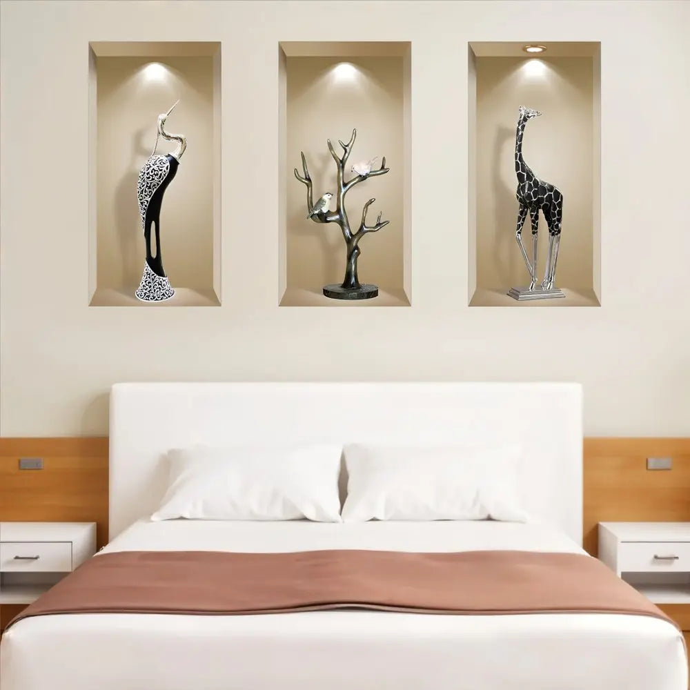 Set of Three Apa Faux Niche 3D Peel and Stick Wall Decals - NOBLE HOME INTERIORS