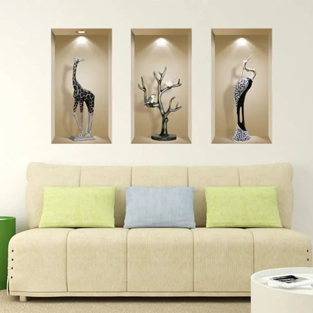 Set of Three Apa Faux Niche 3D Peel and Stick Wall Decals - NOBLE HOME INTERIORS