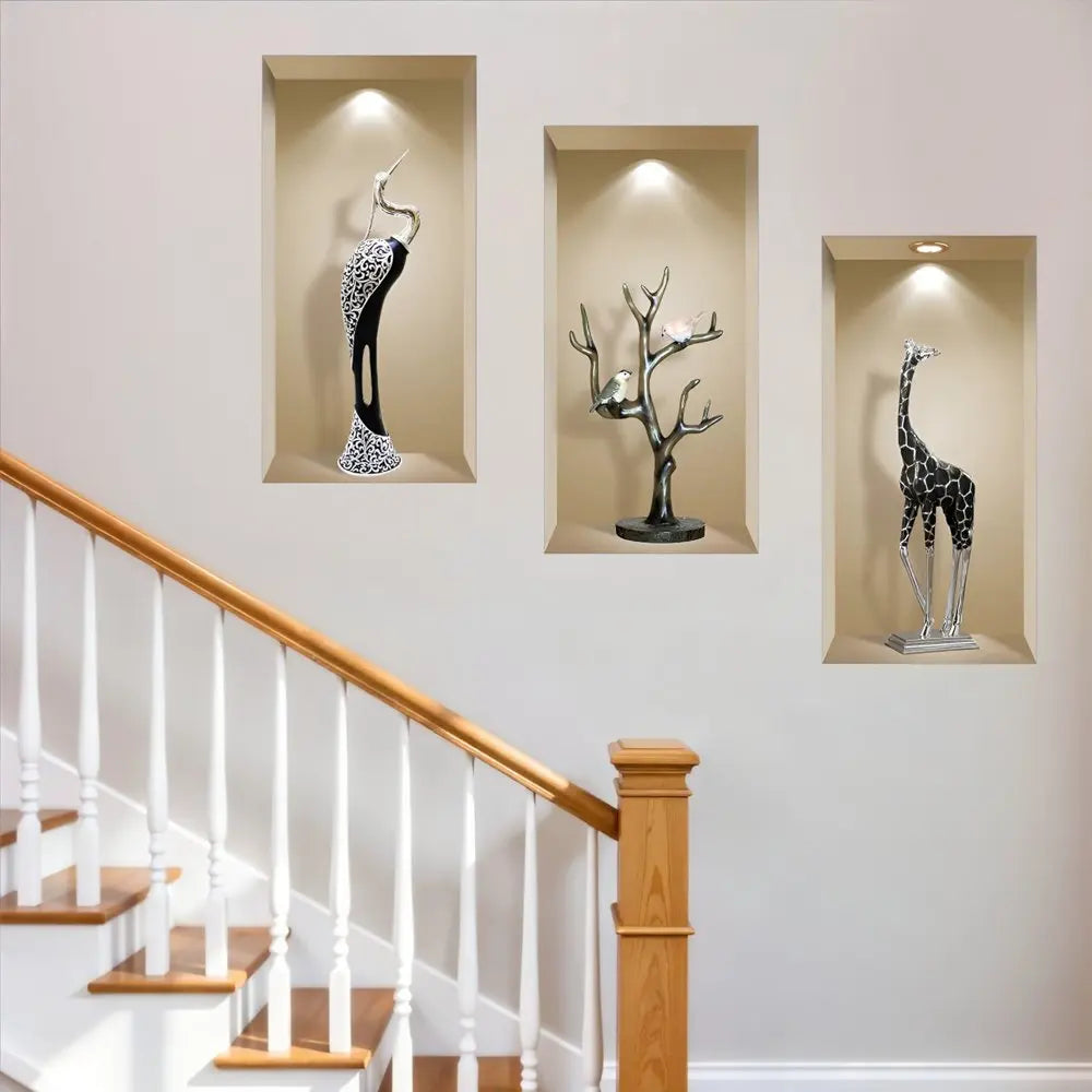 Set of Three Apa Faux Niche 3D Peel and Stick Wall Decals - NOBLE HOME INTERIORS