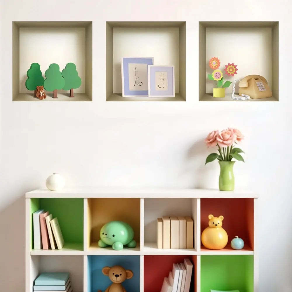 Set of Three Ash Faux Niche 3D Peel and Stick Wall Decals - NOBLE HOME INTERIORS