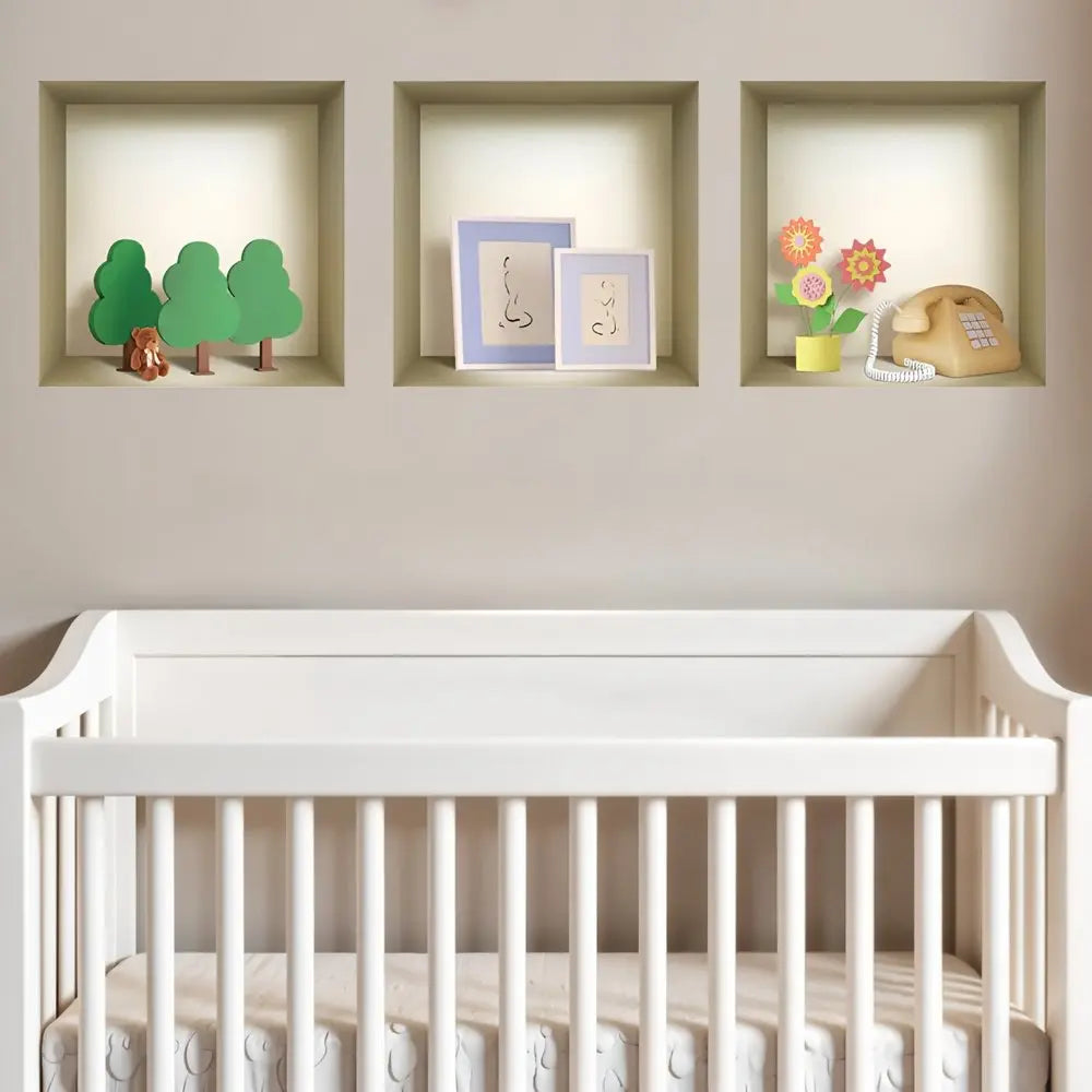 Set of Three Ash Faux Niche 3D Peel and Stick Wall Decals - NOBLE HOME INTERIORS