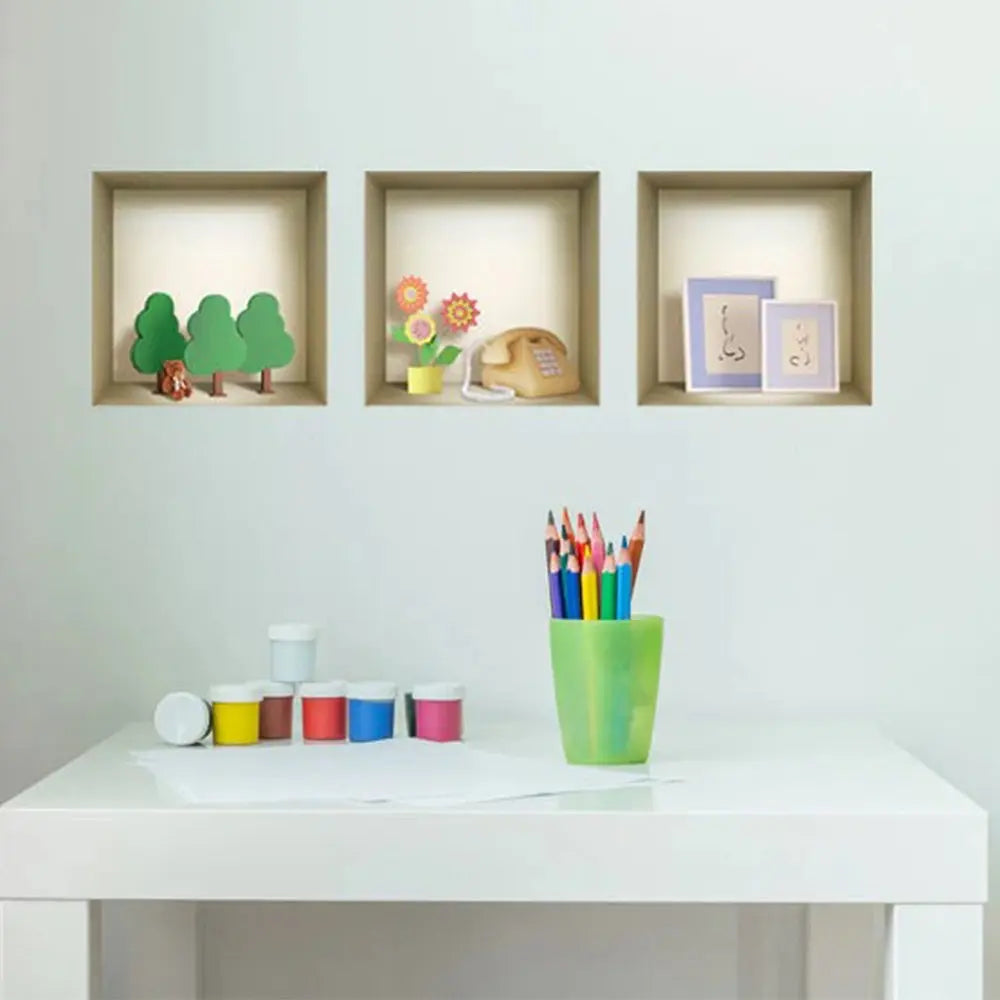 Set of Three Ash Faux Niche 3D Peel and Stick Wall Decals - NOBLE HOME INTERIORS