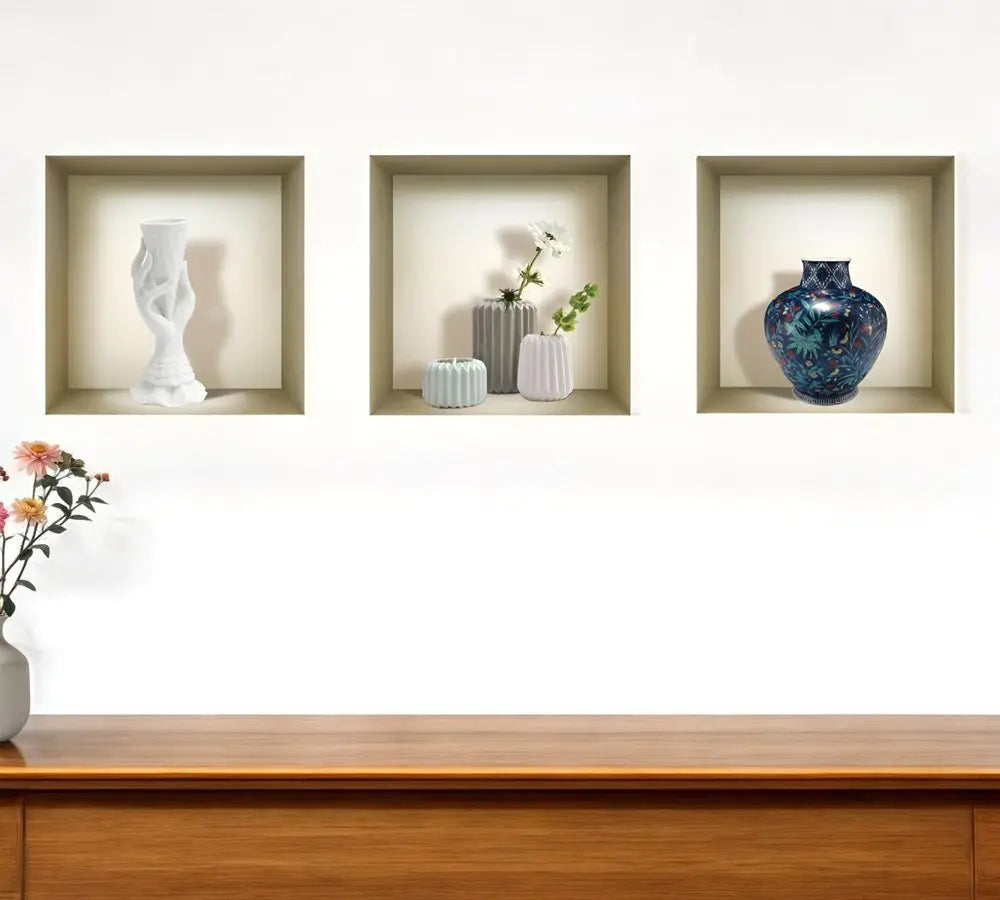 Set of Three Avi Faux Niche 3D Peel and Stick Wall Decals - NOBLE HOME INTERIORS