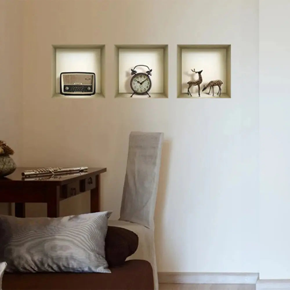 Set of Three Aya Faux Niche 3D Peel and Stick Wall Decals - NOBLE HOME INTERIORS