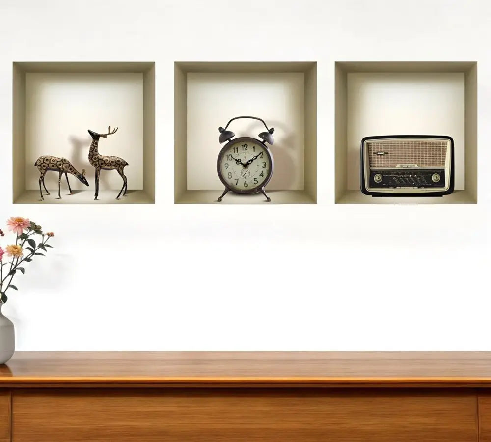 Set of Three Aya Faux Niche 3D Peel and Stick Wall Decals - NOBLE HOME INTERIORS