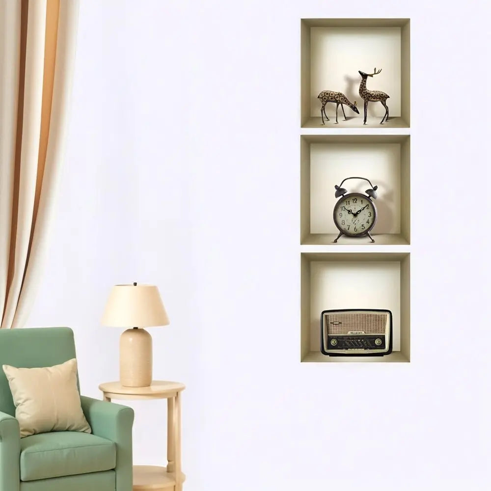 Set of Three Aya Faux Niche 3D Peel and Stick Wall Decals - NOBLE HOME INTERIORS