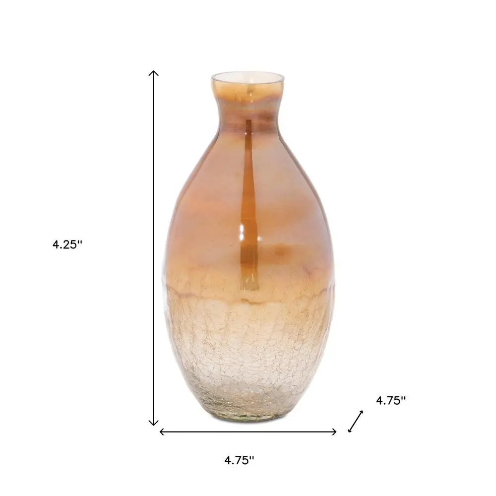 Set of Three Beige And Brown Crackle Glaze Glass Table Vases - NOBLE HOME INTERIORS
