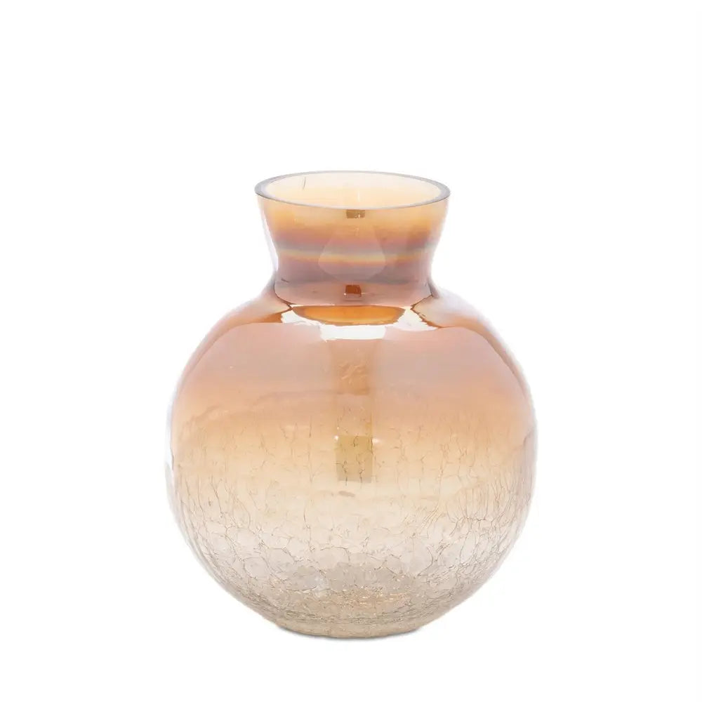 Set of Three Beige And Brown Crackle Glaze Glass Table Vases - NOBLE HOME INTERIORS