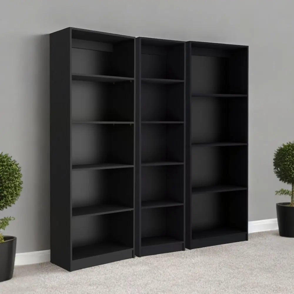 Set of Three Black Five Tier Bookcase - NOBLE HOME INTERIORS