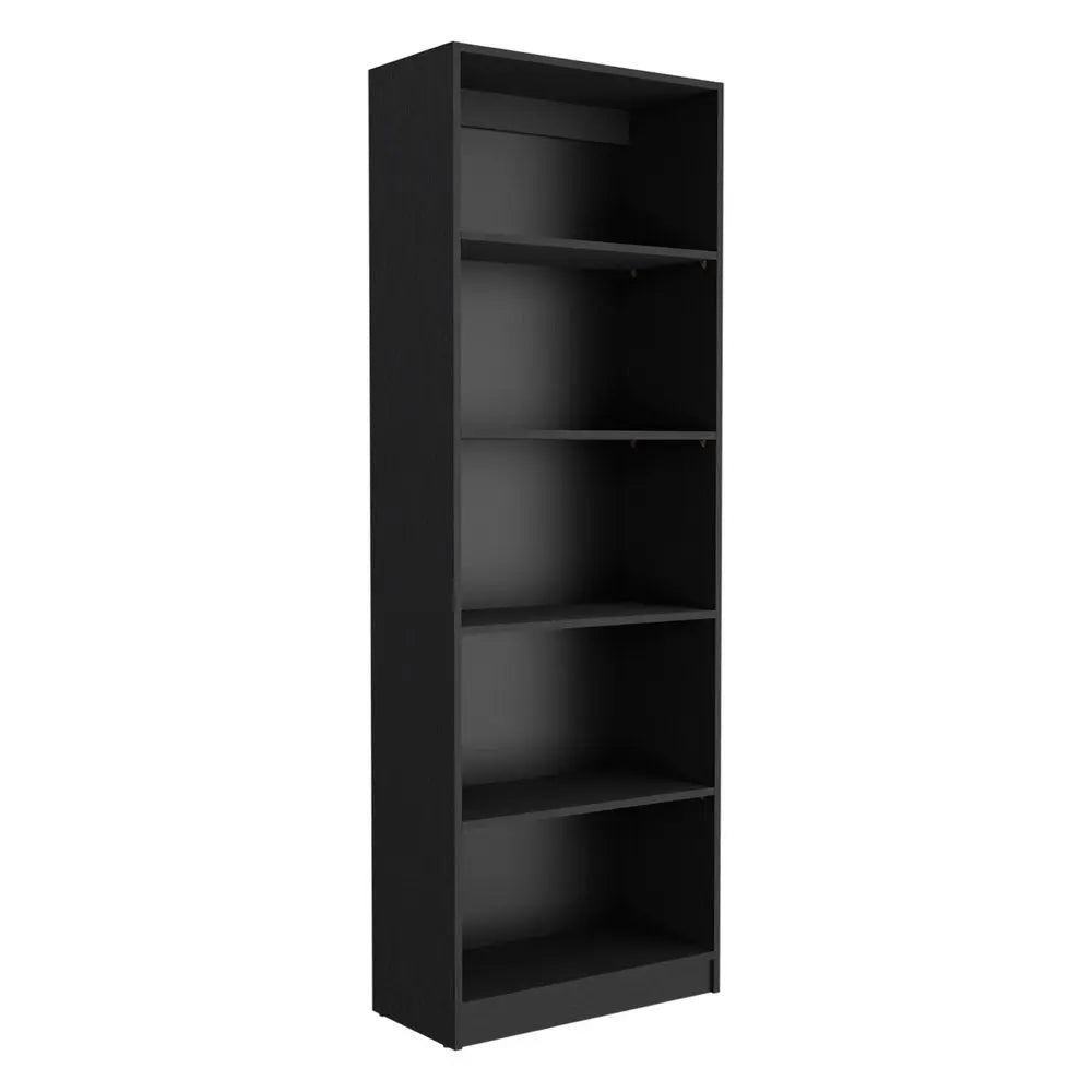 Set of Three Black Five Tier Bookcase with Two Doors HomeRoots