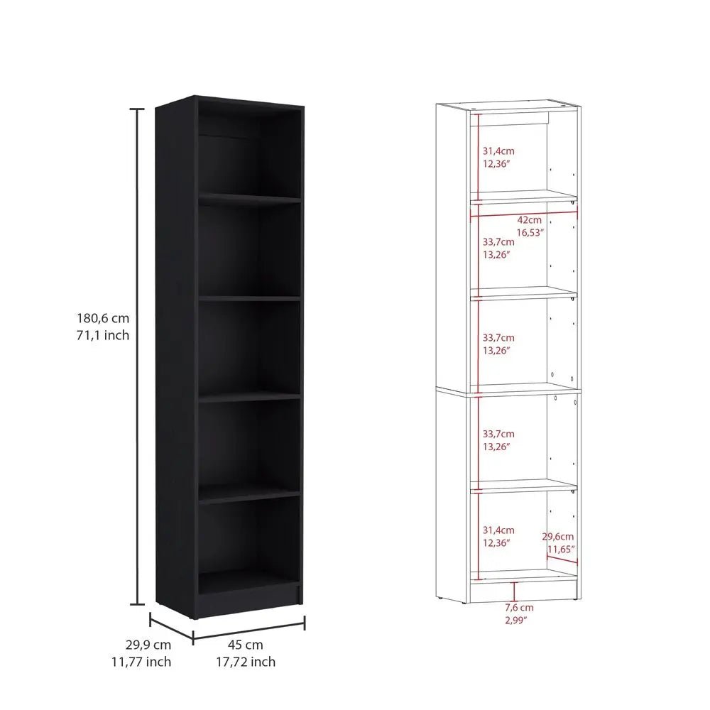 Set of Three Black Five Tier Bookcase with Two Doors HomeRoots