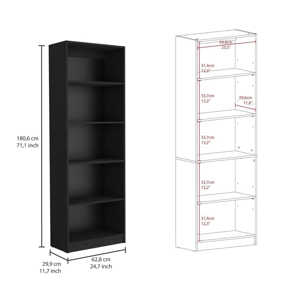 Set of Three Black Five Tier Bookcase with Two Doors HomeRoots