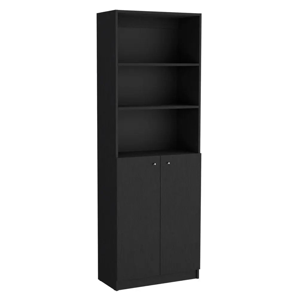Set of Three Black Five Tier Bookcase with Two Doors HomeRoots