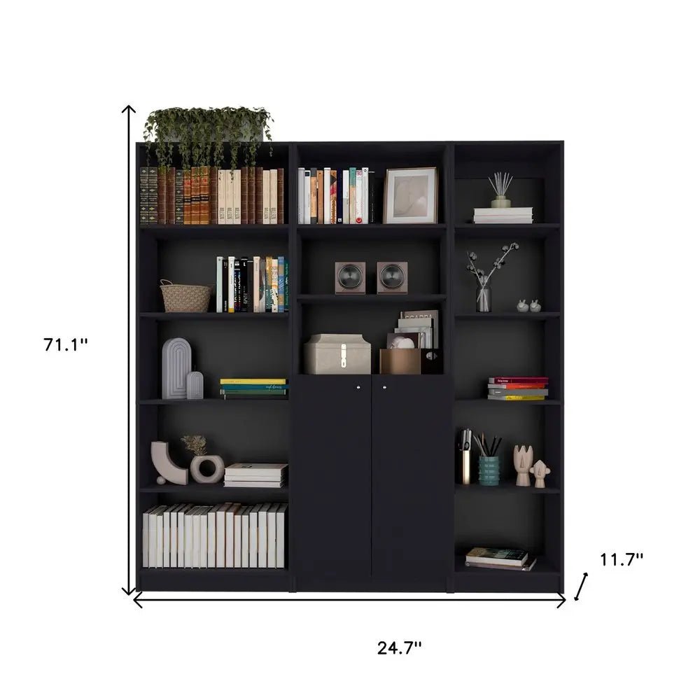 Set of Three Black Five Tier Bookcase with Two Doors HomeRoots
