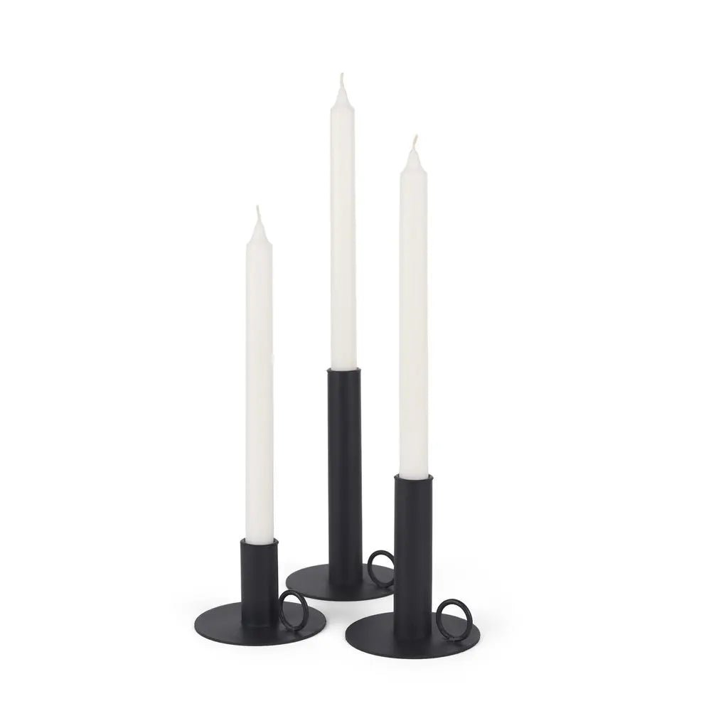 Set of Three Black Geometric Metal Tabletop Taper Candlesticks HomeRoots
